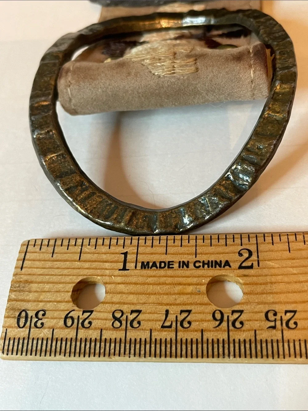 Vintage Indian Eagle Hammered Oval Ring Buckle & Embroidered Suede Belt Men's